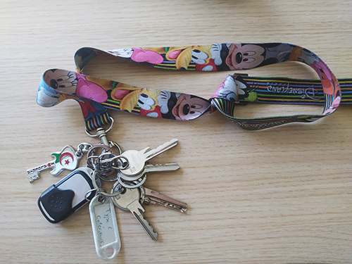 4 clés et badge sur tour du cou dessins Disney